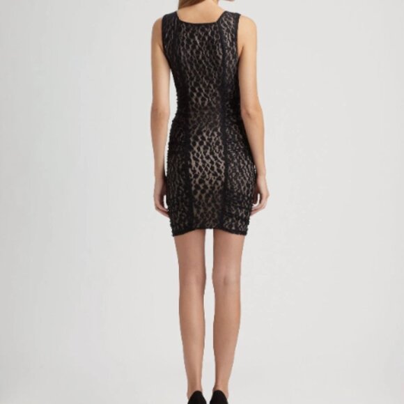 BCBG Max Azria Renee Black Leopard Print Mesh Mini Dress Size Medium Cocktail - Picture 2 of 12